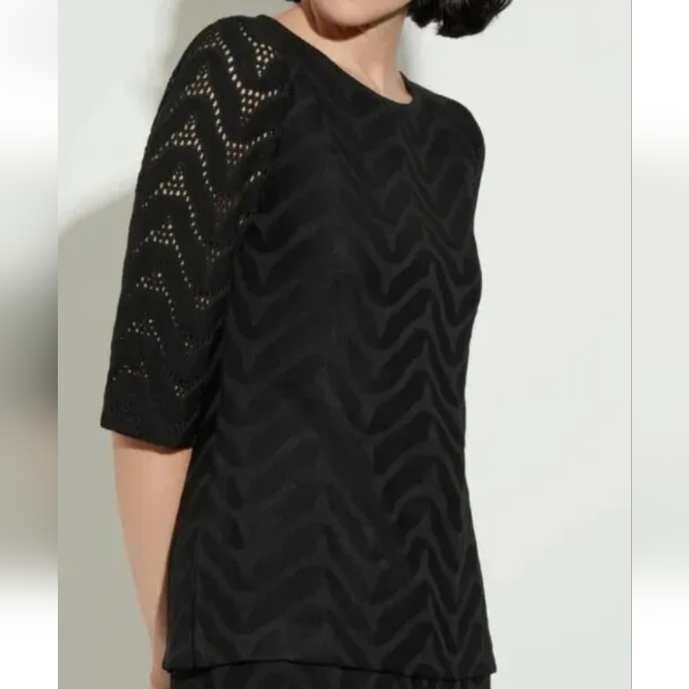 MISOOK Black Pointelle Sleeve Soft Knit Tunic Shirt